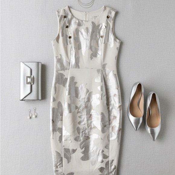 White House Black Market Dresses & Skirts - Enfocus studio Silver Floral Midi Dress